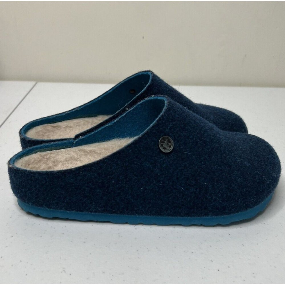 Birkenstock Womens Blue Kaprun Wool Clogs Size 37 Slip On Comfort Shoes Slides
